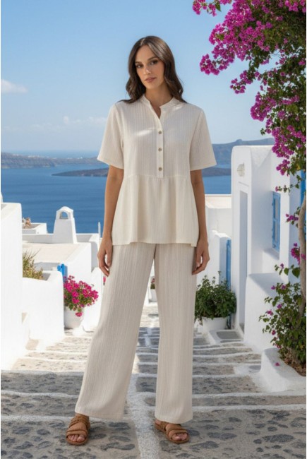 Linen jacquard trousers