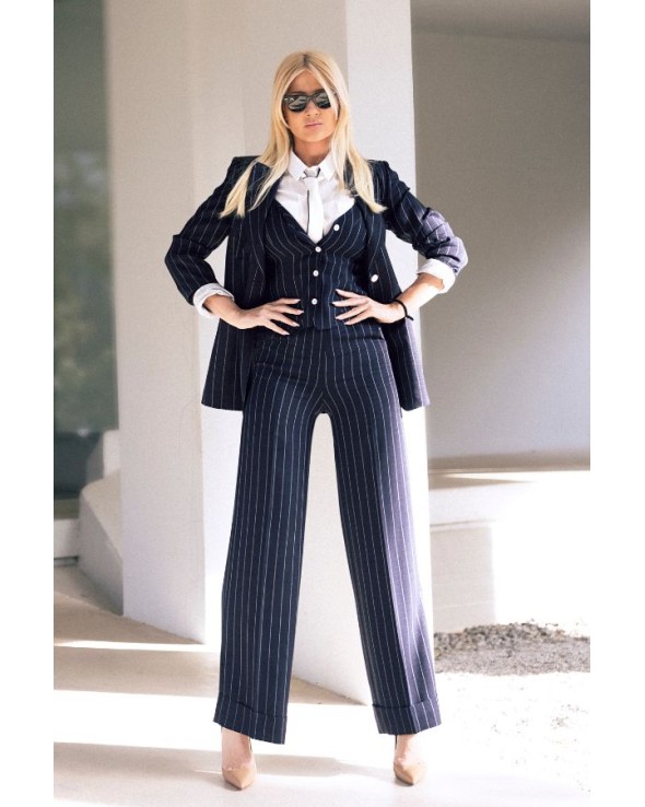 Striped blue trousers waistband
