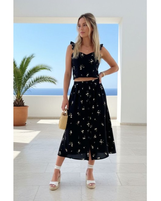 Φούστα λάστιχο κουμπιά floral ΚΛΟΣ