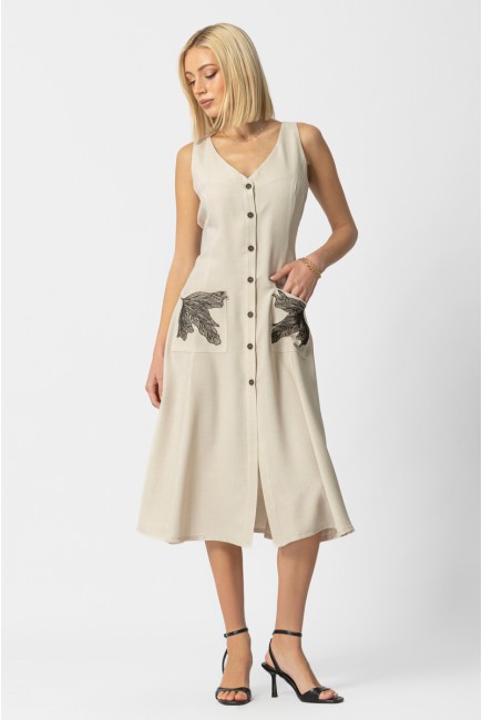 Φόρεμα linen look μοτίφ