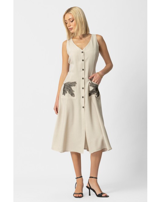 Φόρεμα linen look μοτίφ