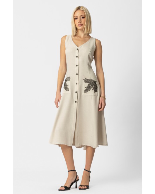Φόρεμα linen look μοτίφ