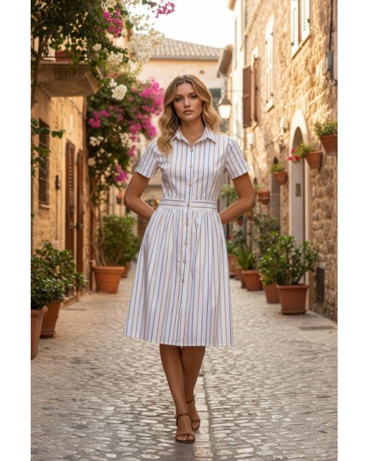 Φόρεμα γιακάς ποπλίνα ριγέ