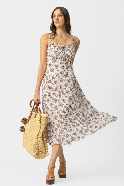 Sleeveless floral print chiffon dress