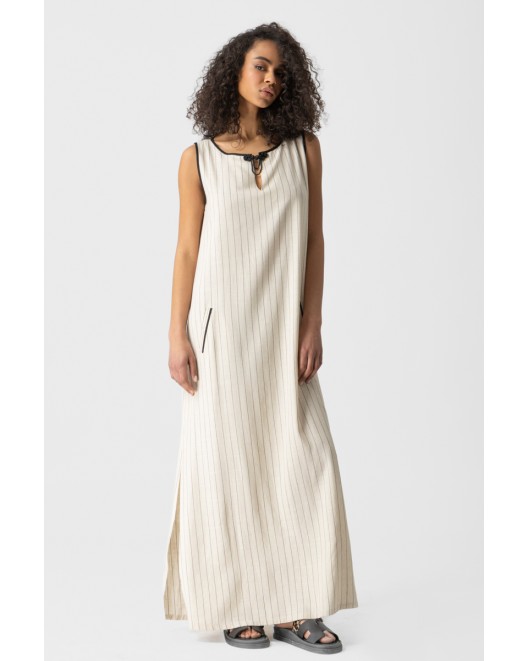 Sleeveless linen striped dress