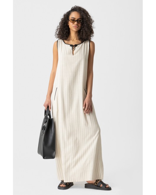 Sleeveless linen striped dress