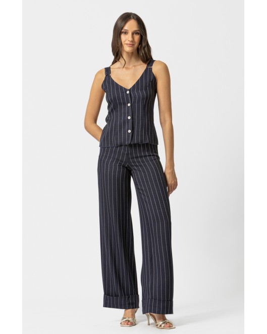 Linen look striped sleeveless top STRAIGHT LINE