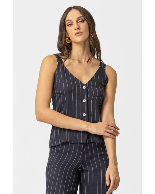 Linen look striped sleeveless top STRAIGHT LINE