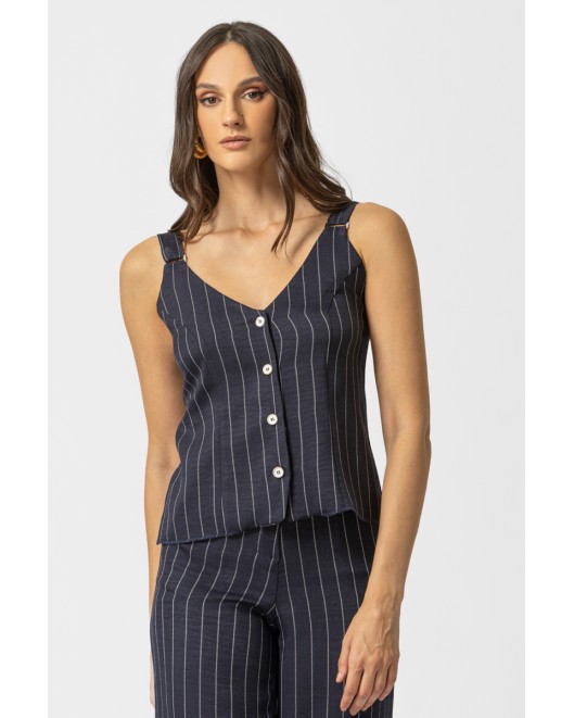 Linen look striped sleeveless top STRAIGHT LINE