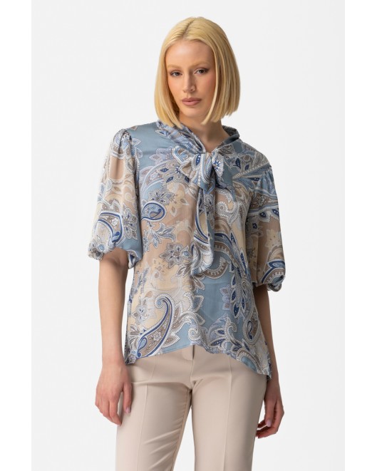 Printed chiffon blouse Aqua