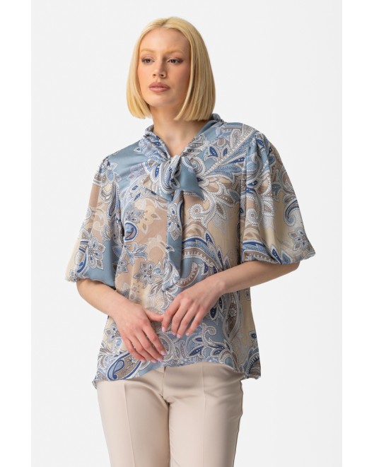 Printed chiffon blouse Aqua