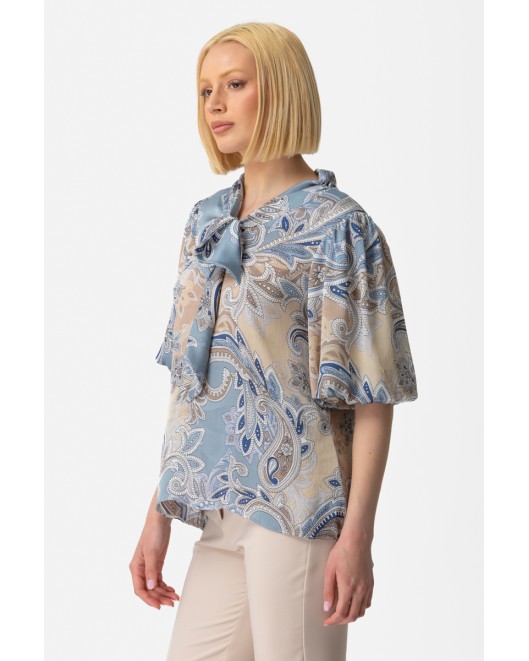 Printed chiffon blouse Aqua