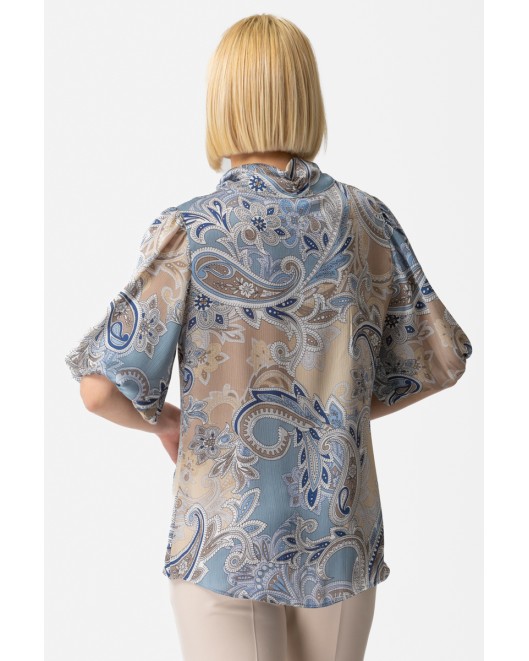 Printed chiffon blouse Aqua