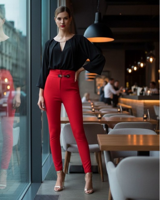 Παντελόνι κρεπ ψηλοκάβαλο με χρυσό κούμπωμα