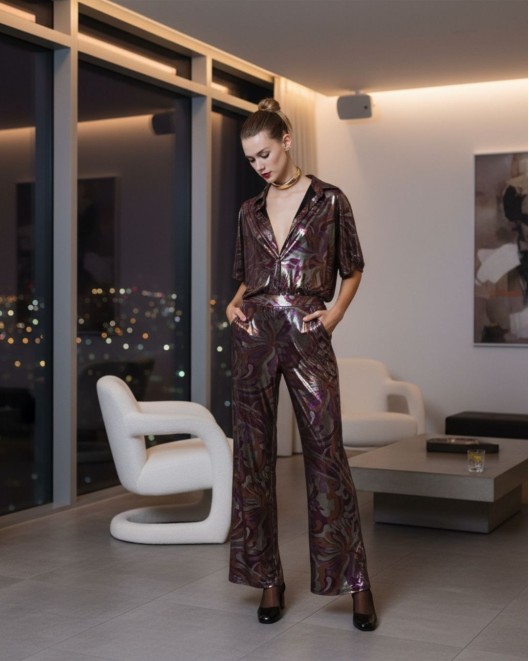 Παντελόνα Bijoux γυαλιστερή με λάστιχο