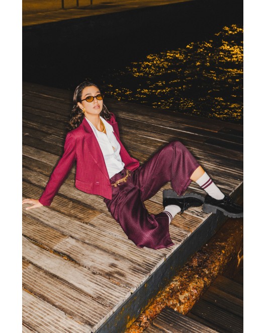 Trousers Pied de Poule Bordeaux STRAIGHT LINE
