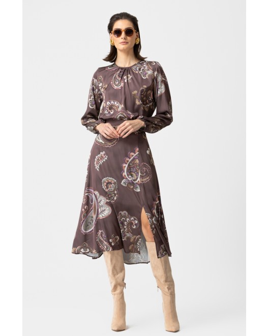 Printed satin skirt with cut Angelica