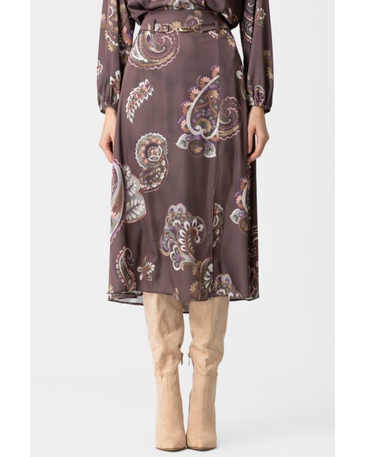 Printed satin skirt with cut Angelica