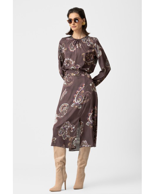 Printed satin skirt with cut Angelica