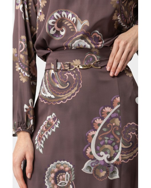 Printed satin skirt with cut Angelica