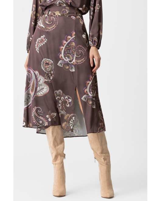 Printed satin skirt with cut Angelica