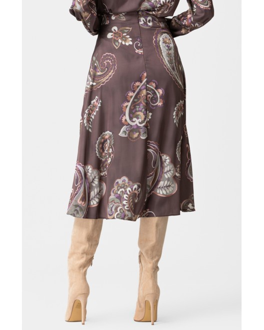 Printed satin skirt with cut Angelica