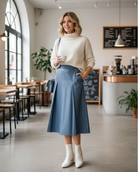 Φούστα δερματίνη σχίσιμο πιέτες