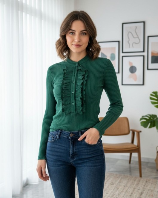 Μπλούζα Rib βολάν πέτο