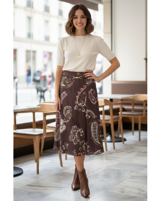 Printed satin skirt with cut Angelica