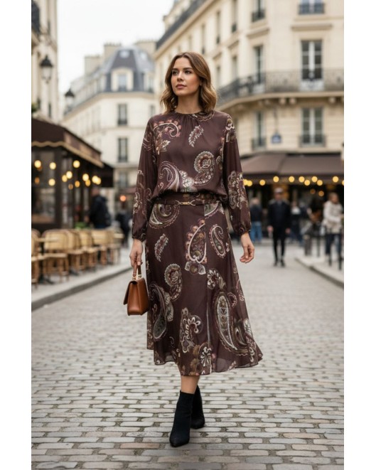 Printed satin skirt with cut Angelica