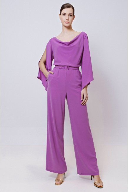 Crepe jumpsuit with sleeves