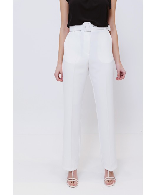 Παντελόνι κρεπ ελαστικό Muffin με ζώνη ντυμένη ΙΣΙΑ ΓΡΑΜΜΗ