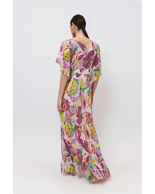 Floral maxi chiffon dress with sleeves MAXI