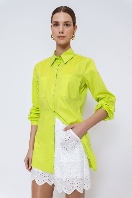 Cotton long shirt with pockets and cuts