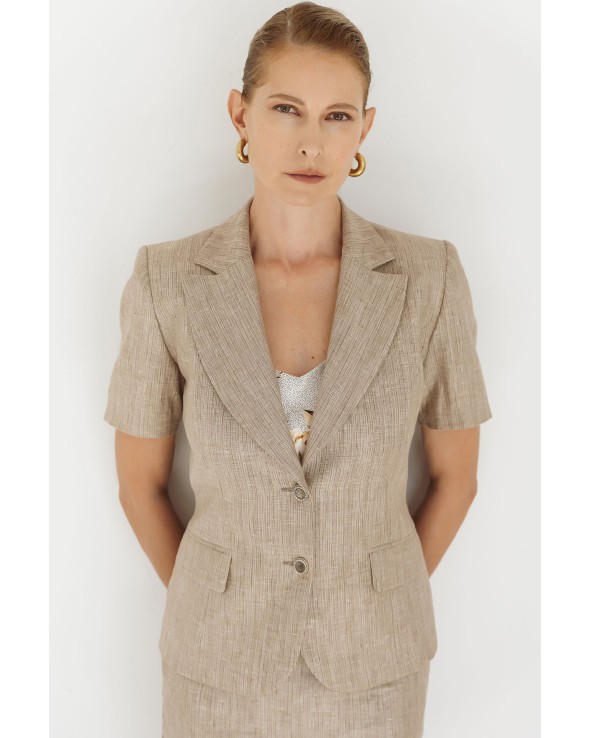 Σακάκι λινό ριγέ κοντομάνικο