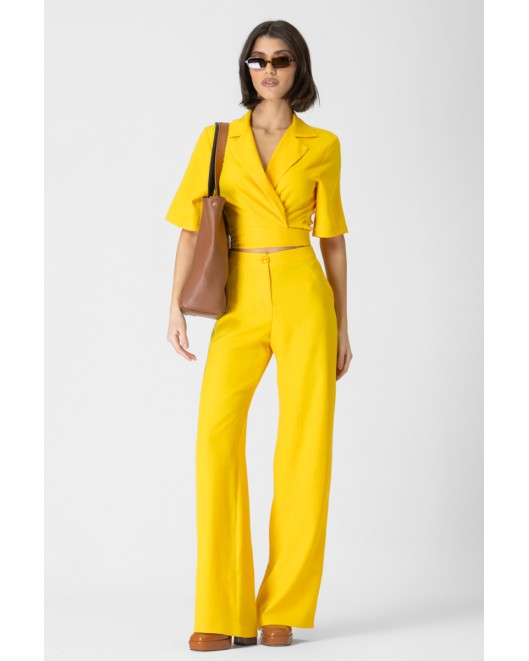 Linen look trousers Frida Ochre