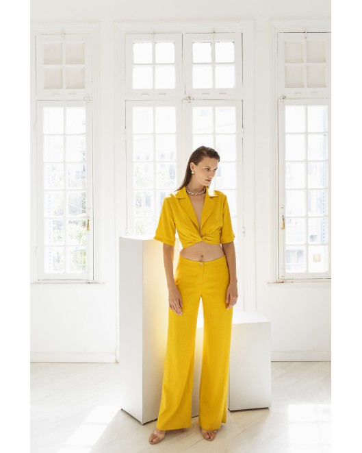 Linen look trousers Frida Ochre