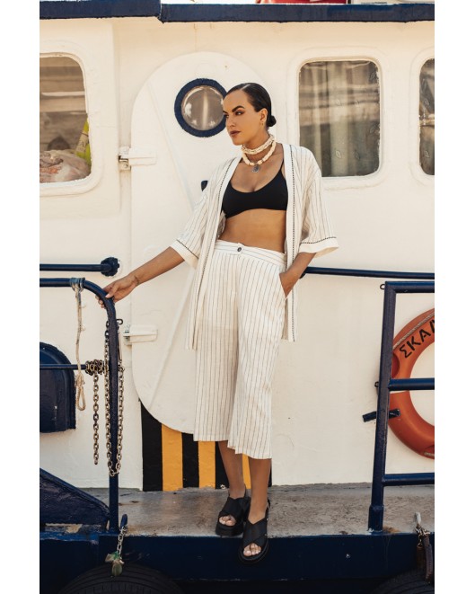 Παντελόνα λινή ριγέ ασπρόμαυρη