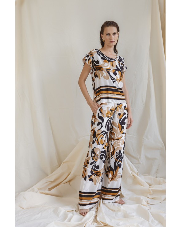 Παντελόνα εμπριμέ σατέν βισκόζ Foxy