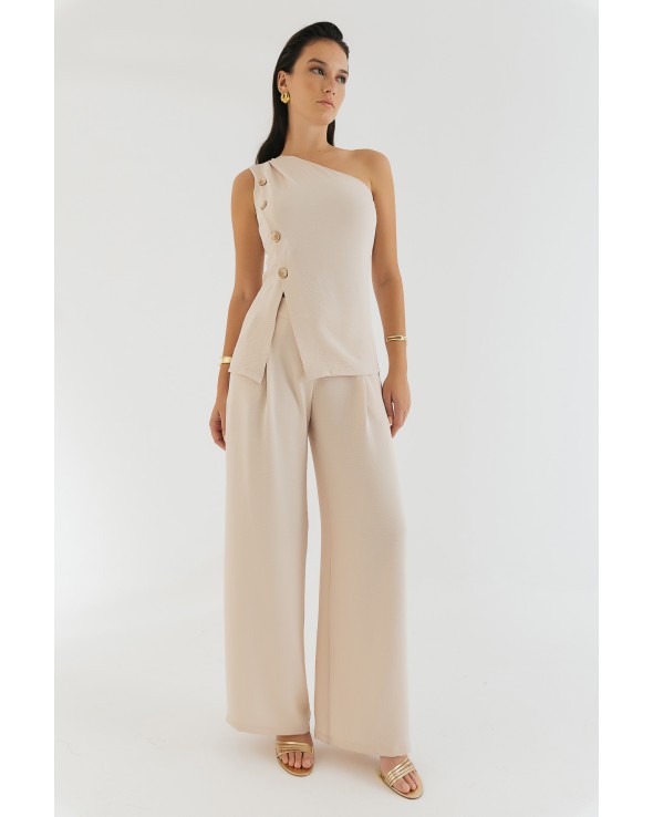 Παντελόνι linen look πιέτες Cey