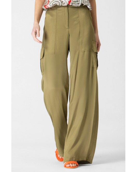 Viscose satin cargo trousers COMFORTABLE LINE