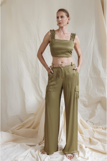Viscose satin cargo trousers