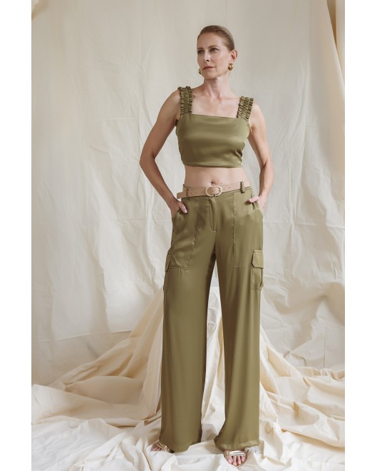 Viscose satin cargo trousers COMFORTABLE LINE