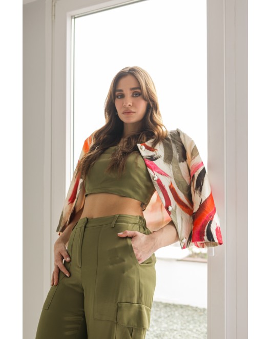 Viscose satin cargo trousers COMFORTABLE LINE