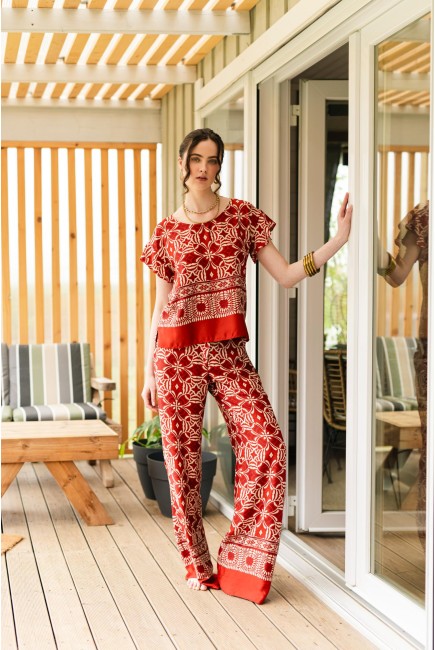 Printed viscose satin trousers raporto Printed viscose satin trousers raporto