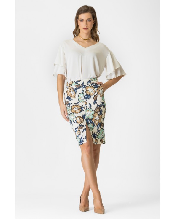 Φούστα εμπριμέ καμπαρντίνα Floral Φούστα εμπριμέ καμπαρντίνα Floral