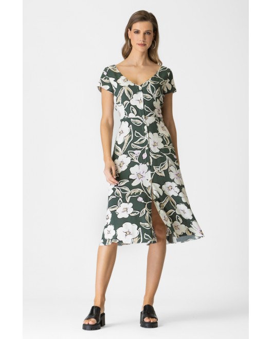 Φόρεμα εμπριμέ βισκόζ με κουμπιά chally ΚΛΟΣ