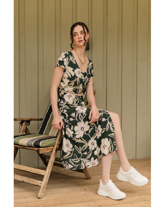 Φόρεμα εμπριμέ βισκόζ με κουμπιά chally