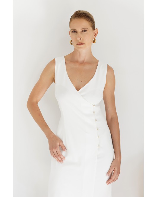 Φόρεμα αμάνικο κρεπ κουμπιά ΙΣΙΑ ΓΡΑΜΜΗ