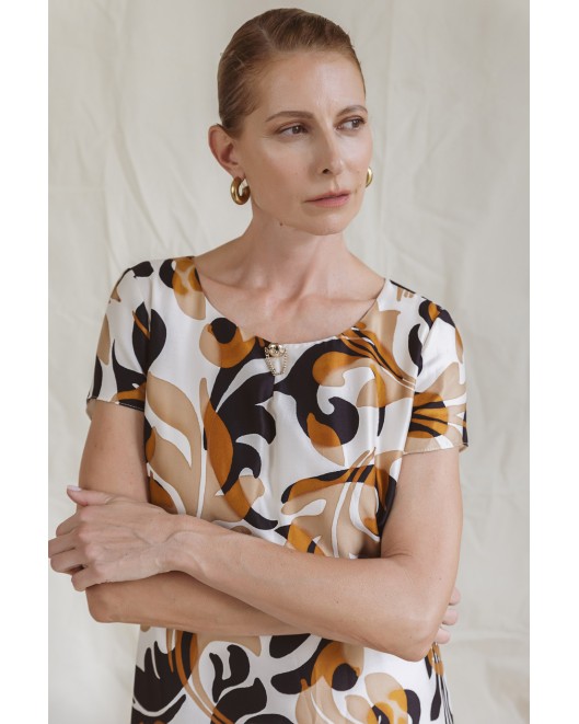 Φόρεμα εμπριμέ σατέν βισκόζ Foxy ΦΟΡΕΜΑΤΑ